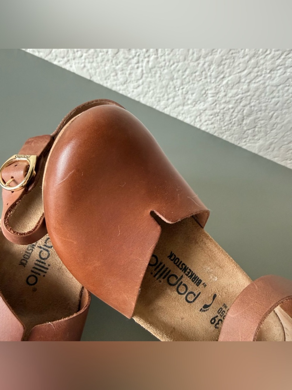 Papillio by Birkenstock Mary  cognac Leather Wedge clog sandal size 39 - Picture 3 of 11